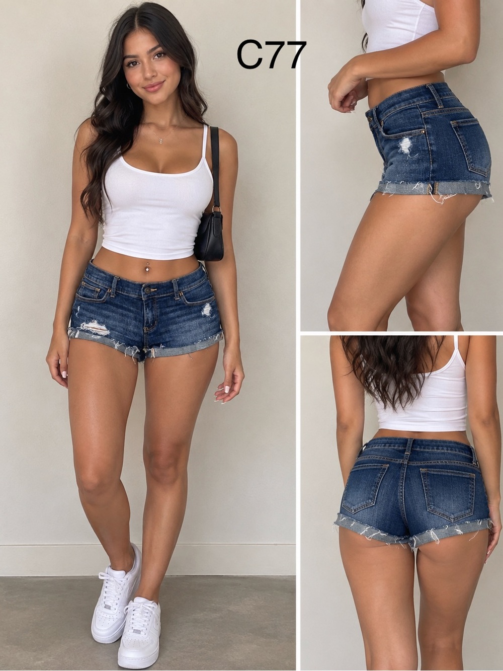Abercrombie & Fitch Low-Rise Dark Blue Distressed Denim Cutoff Shorts, Size 4